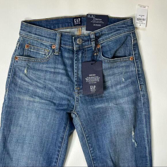 Gap | NWT Factory Distressed Mid-Rise True Skinny Ankle Raw Hem Jeans - Picture 2 of 9